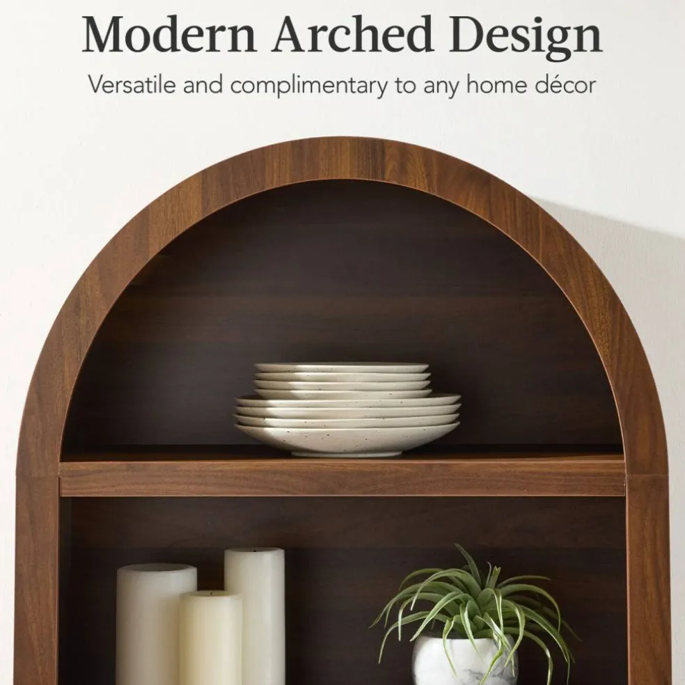Best Choice Products 72in Tall Arched 5-Tier Bookshelf Storage Cabinet w/ Adjustable Shelves