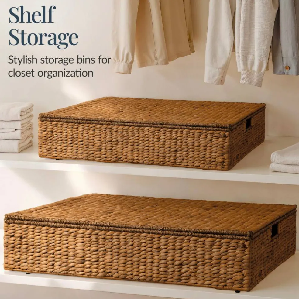 Best Choice Products 2PC Water Hyacinth Nesting Underbed Storage Baskets with Wheels