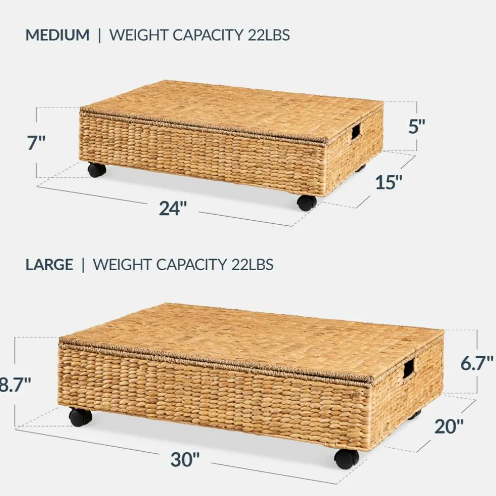 Best Choice Products 2PC Water Hyacinth Nesting Underbed Storage Baskets with Wheels