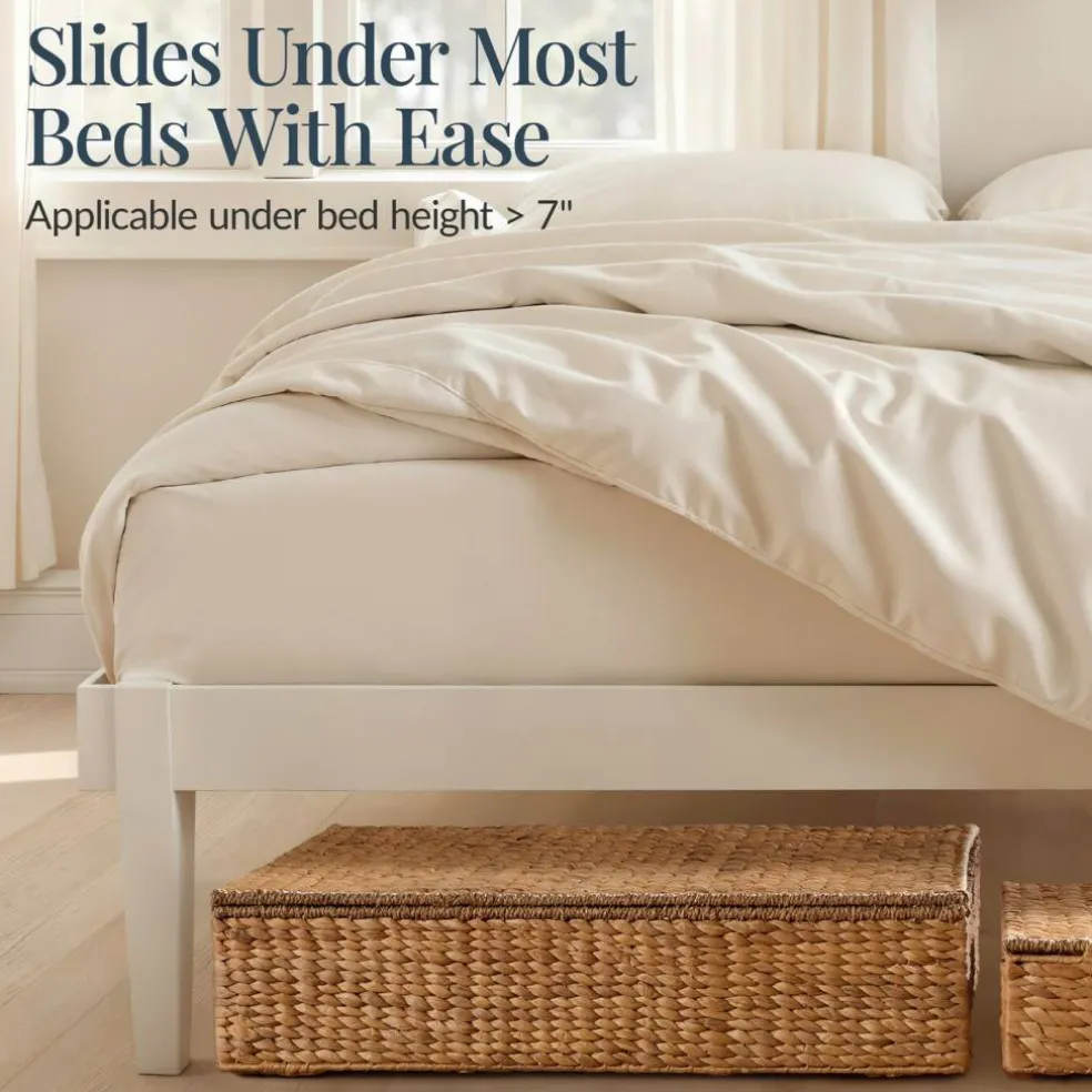 Best Choice Products 2PC Water Hyacinth Nesting Underbed Storage Baskets with Wheels