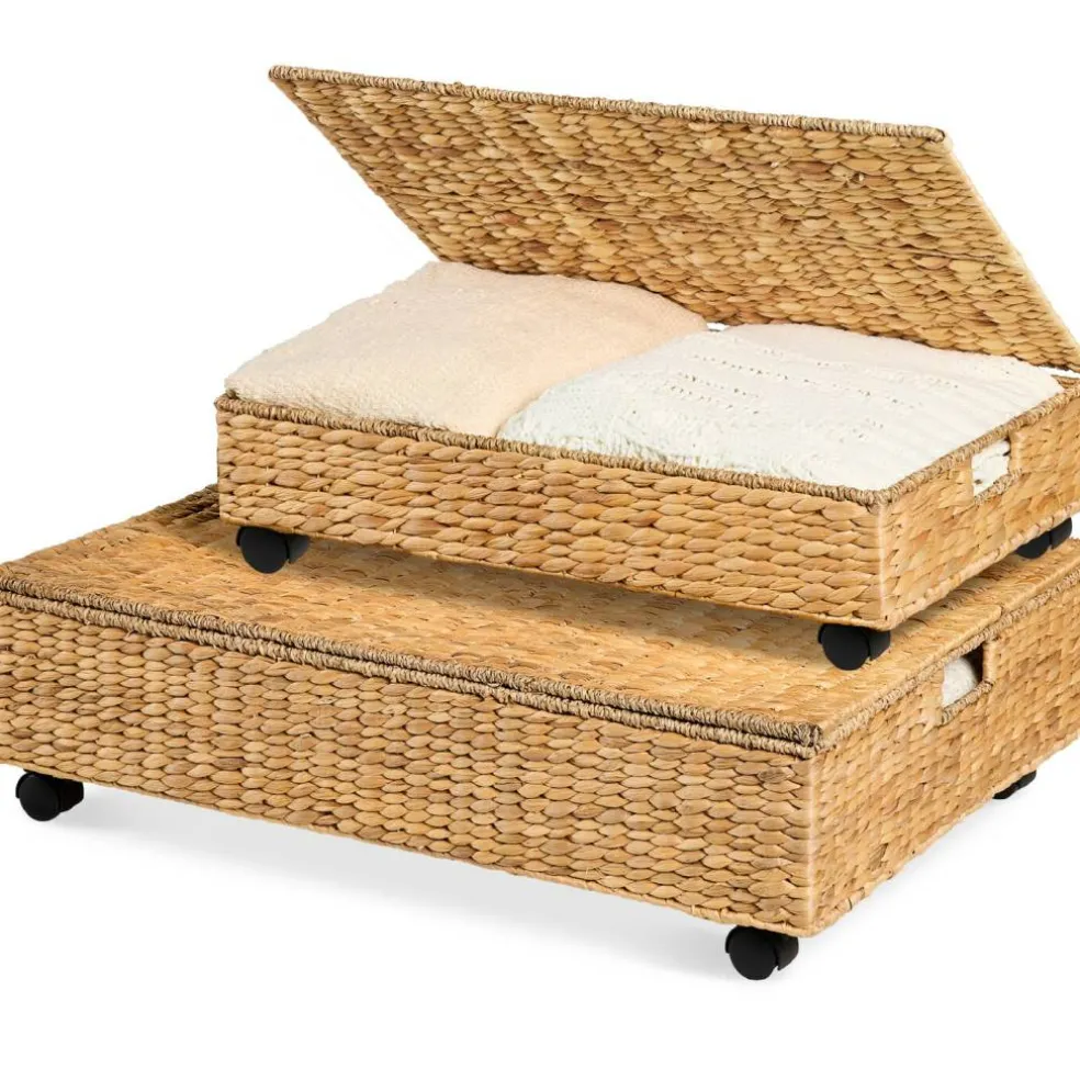 Best Choice Products 2PC Water Hyacinth Nesting Underbed Storage Baskets with Wheels