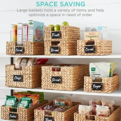 Best Choice Products Set of 4 12in Woven Water Hyacinth Pantry Baskets w/ Chalkboard Label, Chalk Marker