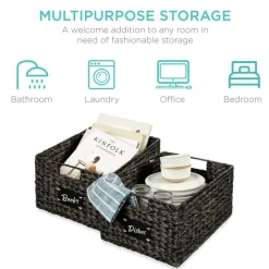 Best Choice Products Set of 2 16in Woven Water Hyacinth Pantry Baskets w/ Chalkboard Label, Chalk Marker