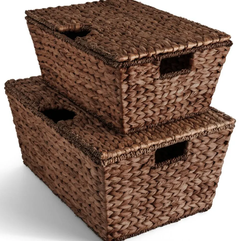 Best Choice Products Set of 2 X-Large & Medium Woven Storage Baskets W/Lids, Hyacinth Nesting Organizer Bins - Brown