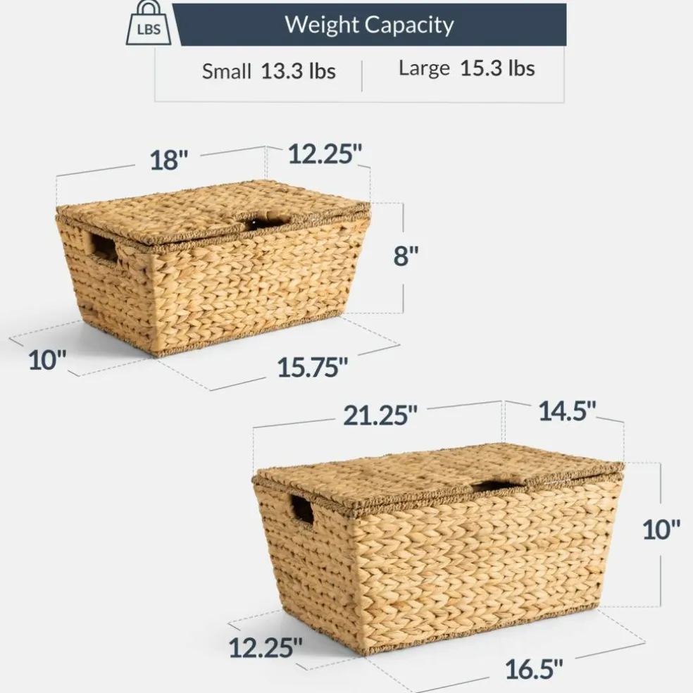 Best Choice Products Set of 2 X-Large & Medium Woven Storage Baskets W/Lids, Hyacinth Nesting Organizer Bins