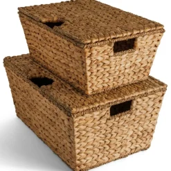 Best Choice Products Set of 2 X-Large & Medium Woven Storage Baskets W/Lids, Hyacinth Nesting Organizer Bins