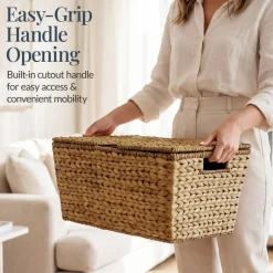 Best Choice Products Set of 2 X-Large & Medium Woven Storage Baskets W/Lids, Hyacinth Nesting Organizer Bins