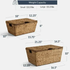 Best Choice Products Set of 2 X-Large & Medium Woven Storage Baskets W/Lids, Hyacinth Nesting Organizer Bins