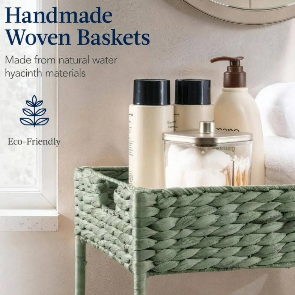 Best Choice Products 3-Tier Water Hyacinth Rolling Utility Cart w/ Weaved Baskets