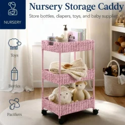 Best Choice Products 3-Tier Water Hyacinth Rolling Utility Cart w/ Weaved Baskets