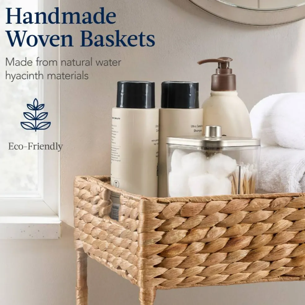 Best Choice Products 3-Tier Water Hyacinth Rolling Utility Cart w/ Weaved Baskets