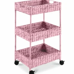 Best Choice Products 3-Tier Water Hyacinth Rolling Utility Cart w/ Weaved Baskets