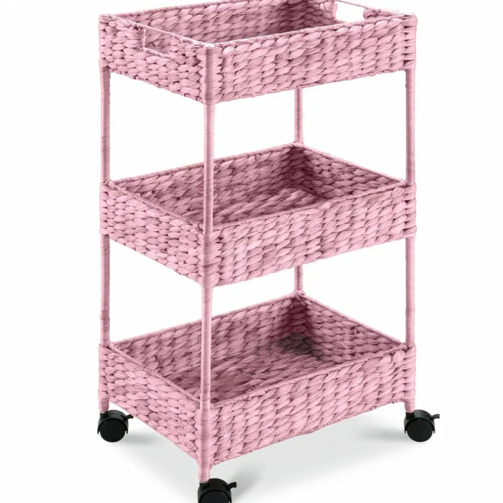 Best Choice Products 3-Tier Water Hyacinth Rolling Utility Cart w/ Weaved Baskets