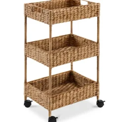 Best Choice Products 3-Tier Water Hyacinth Rolling Utility Cart w/ Weaved Baskets