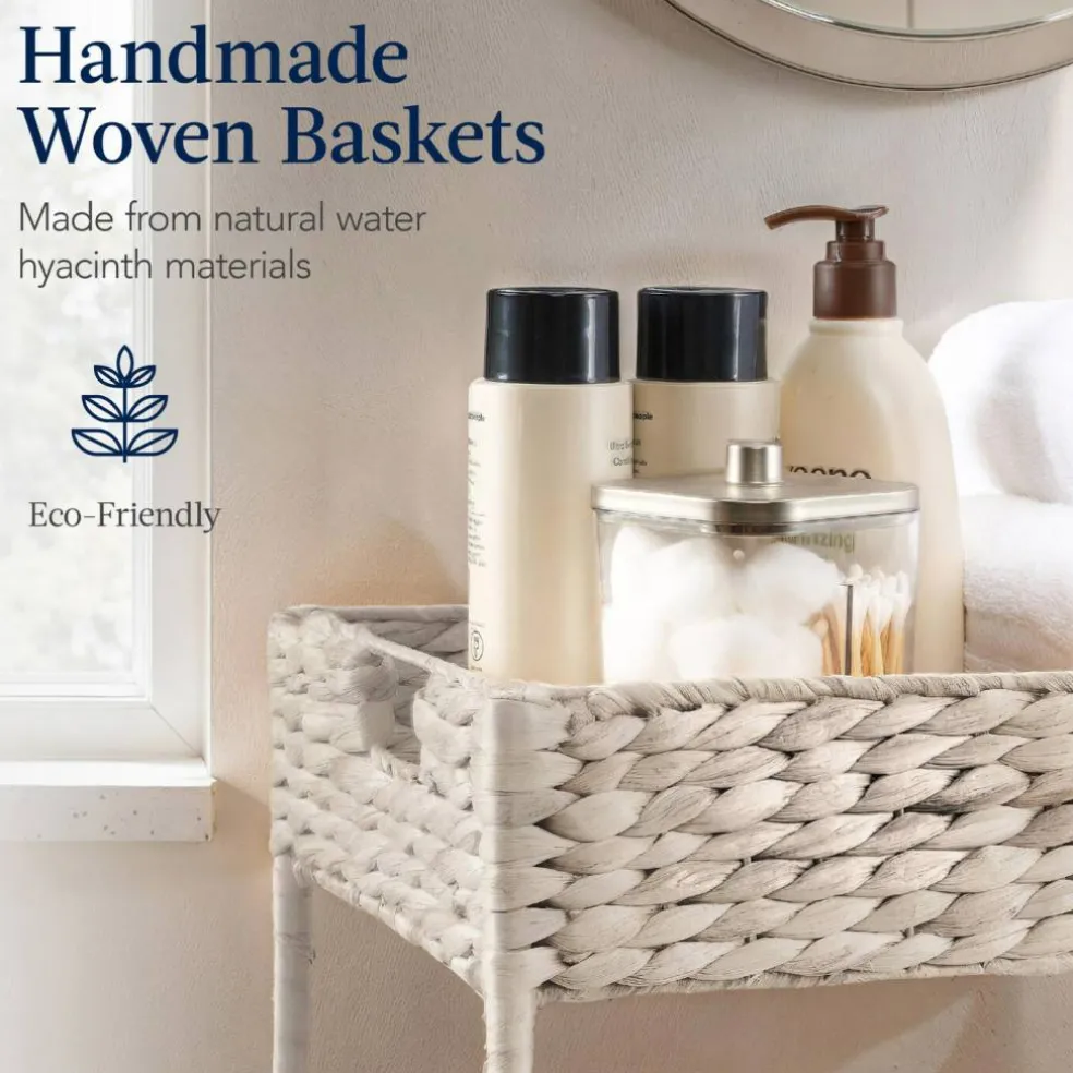 Best Choice Products 3-Tier Water Hyacinth Rolling Utility Cart w/ Weaved Baskets