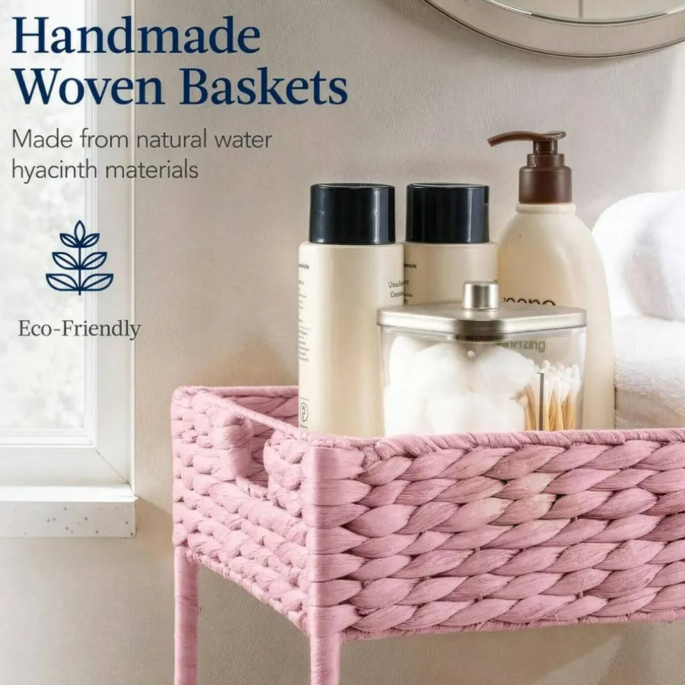 Best Choice Products 3-Tier Water Hyacinth Rolling Utility Cart w/ Weaved Baskets