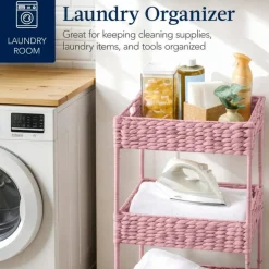 Best Choice Products 3-Tier Water Hyacinth Rolling Utility Cart w/ Weaved Baskets