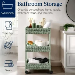 Best Choice Products 3-Tier Water Hyacinth Rolling Utility Cart w/ Weaved Baskets