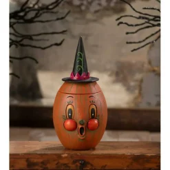 Bethany Lowe 6.5 Inch Gourdy Orange-O-Ween Fall Figurine , Lightweight Halloween Decor Halloween Pumpkin