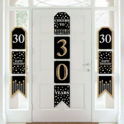 Big Dot of Happiness Adult 30th Birthday - Gold - Hanging Vertical Paper Door Banners - Birthday Party Wall Decoration Kit - Indoor Door Decor