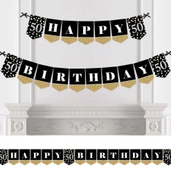 Big Dot of Happiness Adult 50th Birthday - Gold - Birthday Party Bunting Banner - Gold Party Decorations - Happy Birthday