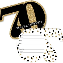 Big Dot of Happiness Adult 70th Birthday - Gold - Shaped Fill-In Invitations - Birthday Party Invitation Cards with Envelopes - Set of 12
