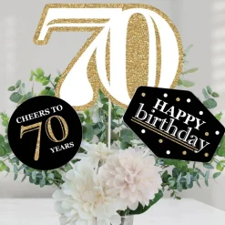 Big Dot of Happiness Adult 70th Birthday - Gold - Birthday Party Centerpiece Sticks - Table Toppers - Set of 15