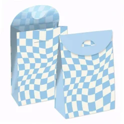 Big Dot of Happiness Blue Checkered Party - Gift Favor Bags - Party Goodie Boxes - Set of 12