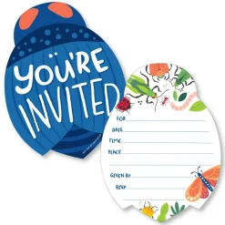 Big Dot of Happiness Buggin' Out - Shaped Fill-In Invitations - Bugs Birthday Party Invitation Cards with Envelopes - Set of 12