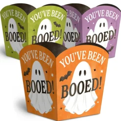 Big Dot of Happiness Ghostly You've Been Booed Treat Boxes, Small Halloween Party Favor Holders, Disposable Paper Containers for Snacks - Set of 12