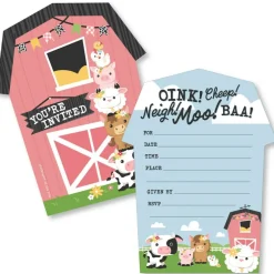 Big Dot of Happiness Girl Farm Animals - Shaped Fill-In Invitations Pink Barnyard Baby Shower or Birthday Party Invitation Cards with Envelopes 12 Ct