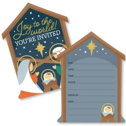 Big Dot of Happiness Holy Nativity - Shaped Fill-In Invitations - Manger Scene Religious Christmas Invitation Cards with Envelopes - Set of 12