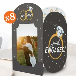 Big Dot of Happiness Just Engaged Photo Holder Centerpieces, 4x6 Picture Display Box, Black & White Table Decoration for Engagement Decor, 8 Count