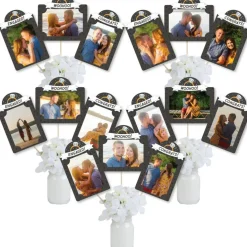 Big Dot of Happiness Just Engaged - Black and White - Engagement Party Picture Centerpiece Sticks - Photo Table Toppers - 15 Pieces