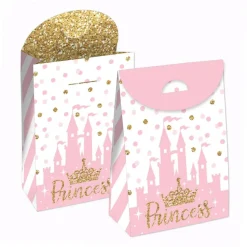 Big Dot of Happiness Little Princess Crown - Pink and Gold Princess Baby Shower or Birthday Gift Favor Bags - Party Goodie Boxes - Set of 12
