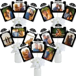 Big Dot of Happiness Mr. and Mrs. - Black and White Wedding or Bridal Shower Picture Centerpiece Sticks - Photo Table Toppers - 15 Pieces
