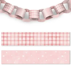 Big Dot of Happiness One Silly Goose Pink Paper Chains, Girl 1st Birthday Garland Double-Sided DIY Craft Supplies, 2x10in Strips - 128 Ct (24 ft long)