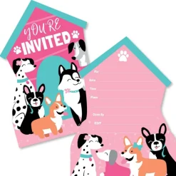 Big Dot of Happiness Pawty Like a Puppy Girl - Shaped Fill-in Invites - Pink Dog Baby Shower or Birthday Party Invite Cards with Envelopes - Set of 12