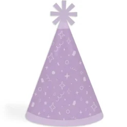 Big Dot of Happiness Purple Confetti Stars - Cone Happy Birthday Party Hats for Kids and Adults - Set of 8 (Standard Size)