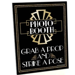 Big Dot of Happiness Roaring 20's Photo Booth Sign - 1920s Art Deco Party Decor - Printed on Sturdy Plastic - 10.5 x 13.75" Sign with Stand - 1 Piece