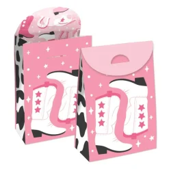 Big Dot of Happiness Rodeo Cowgirl - Pink Western Gift Favor Bags - Party Goodie Boxes - Set of 12