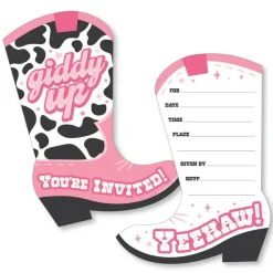 Big Dot of Happiness Rodeo Cowgirl - Shaped Fill-In Invitations - Pink Western Party Invitation Cards with Envelopes - Set of 12