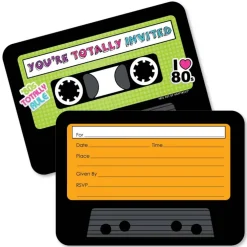 Big Dot of Happiness 80's Retro - Shaped Fill-in Invitations - Totally 1980s Party Invitation Cards with Envelopes - Set of 12