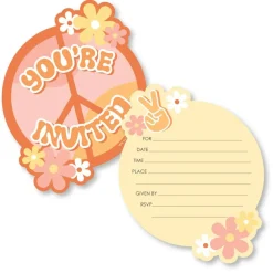 Big Dot of Happiness Stay Groovy - Shaped Fill-In Invitations - Boho Hippie Party Invitation Cards with Envelopes - Set of 12