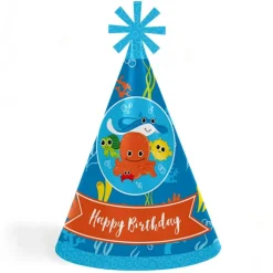Big Dot of Happiness Under the Sea Critters - Cone Happy Birthday Party Hats for Kids and Adults - Set of 8 (Standard Size)