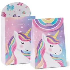 Big Dot of Happiness Unicorn Favor Boxes, Rainbow Happy Birthday Decorations, Magical Unicorn Party Goodie Gift Bags - Set of 12