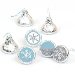 Big Dot of Happiness Winter Wonderland - Snowflake Party and Winter Wedding Round Candy Sticker Favors - Labels Fits Chocolate Candy (1 Sheet of 108)