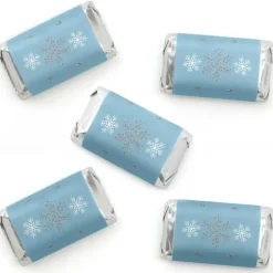 Big Dot of Happiness Winter Wonderland - Mini Candy Bar Wrapper Stickers - Snowflake Holiday Party and Winter Wedding Small Favors - 40 Count