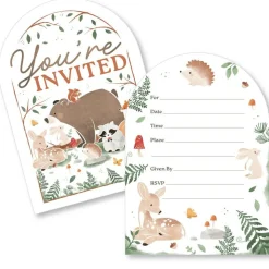 Big Dot of Happiness Woodland Animals Invitations with Envelopes, You're Invited Forest Baby Shower or Birthday Fill-In Invitation Flat Cards - 12 Ct