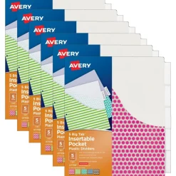 Big Tab™ Insertable Plastic Dividers with Pockets, 5-Tab Set, Assorted Designs, 6 Sets